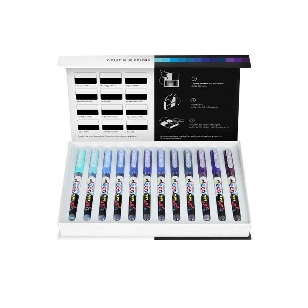 Karin markers Pigment Decobrush - Violet Blue Colors - 12 colors