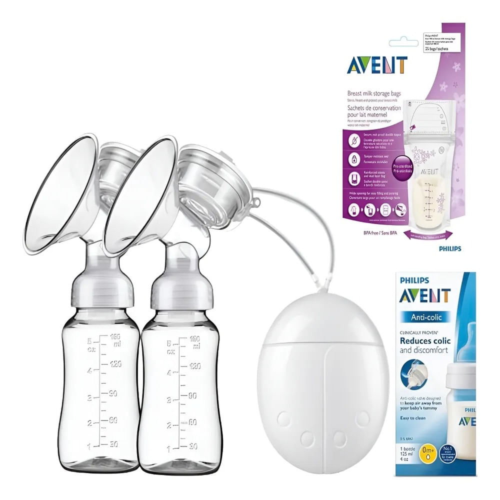 Extractor de leche doble Avent con biberón RN y 25 bolsas para leche