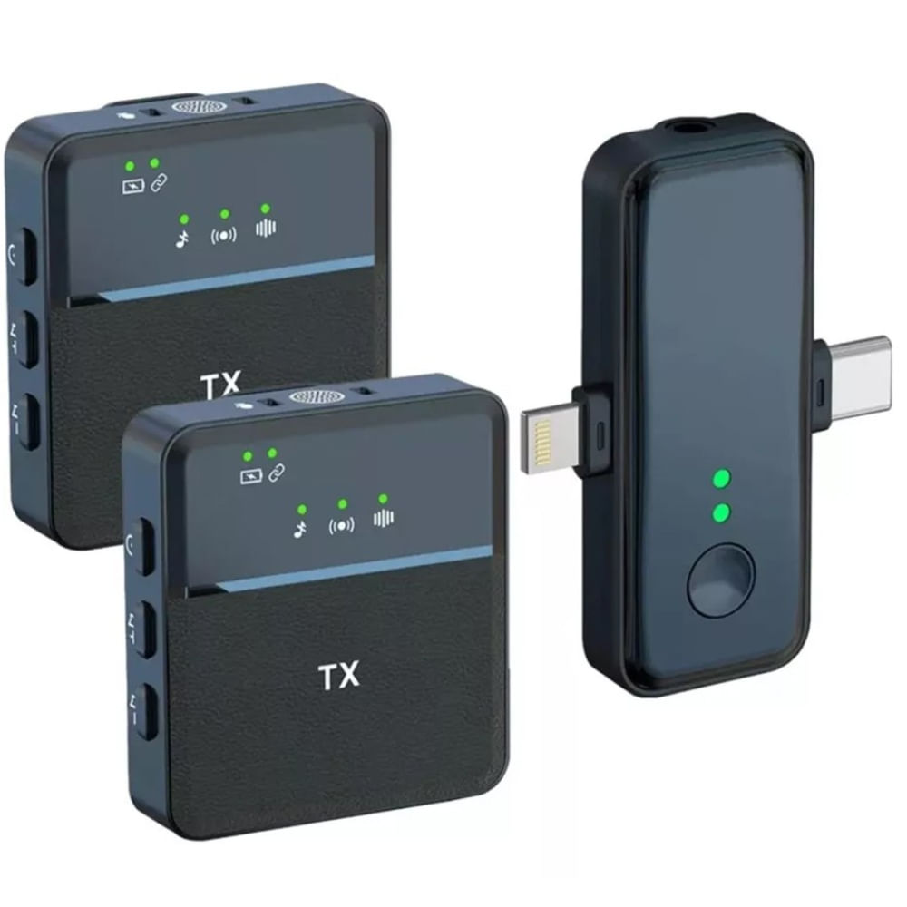 Doble Micrófono Solapa Inalámbrico Recargable 3 en 1 20 Metros