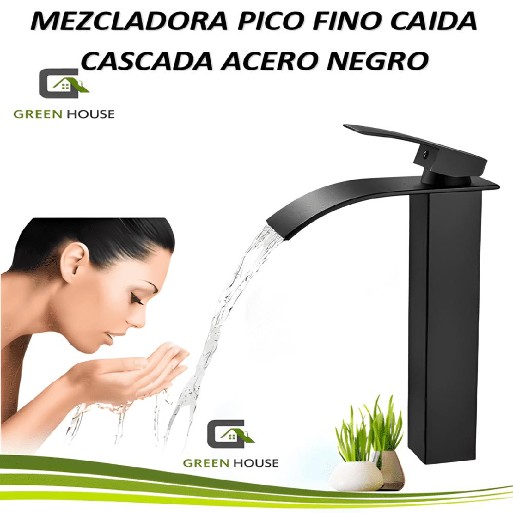 MEZCLADORA ACERO NEGRO MATE PICO FINO CAIDA CASCADA