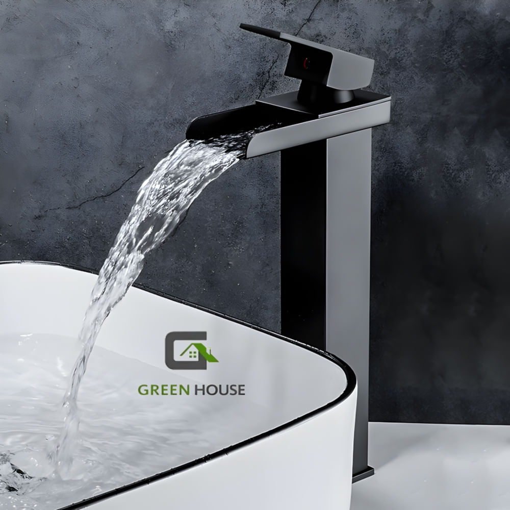 MEZCLADORA MONOCOMANDO DE LAVATORIO CAIDA CASCADA NEGRO MATE 30CM