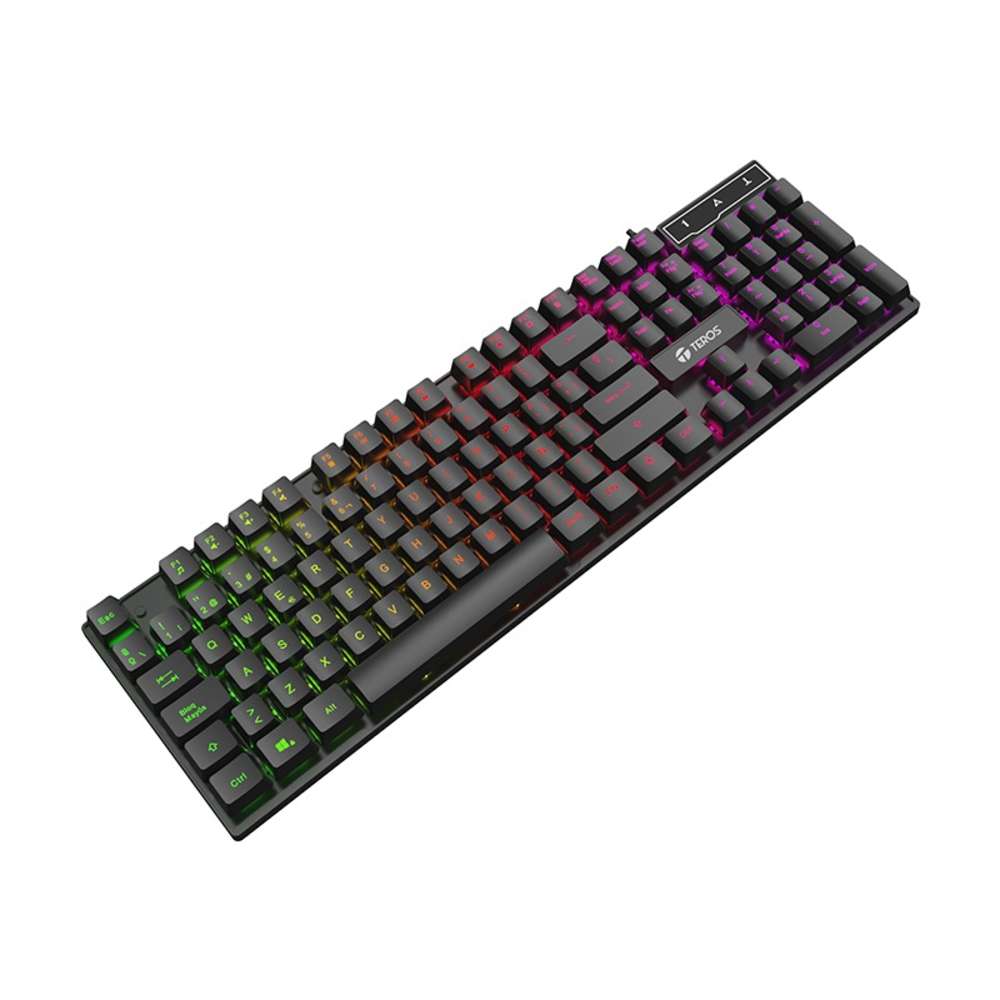 Teclado gamer TEROS TE-4072G, RGB, USB, negro