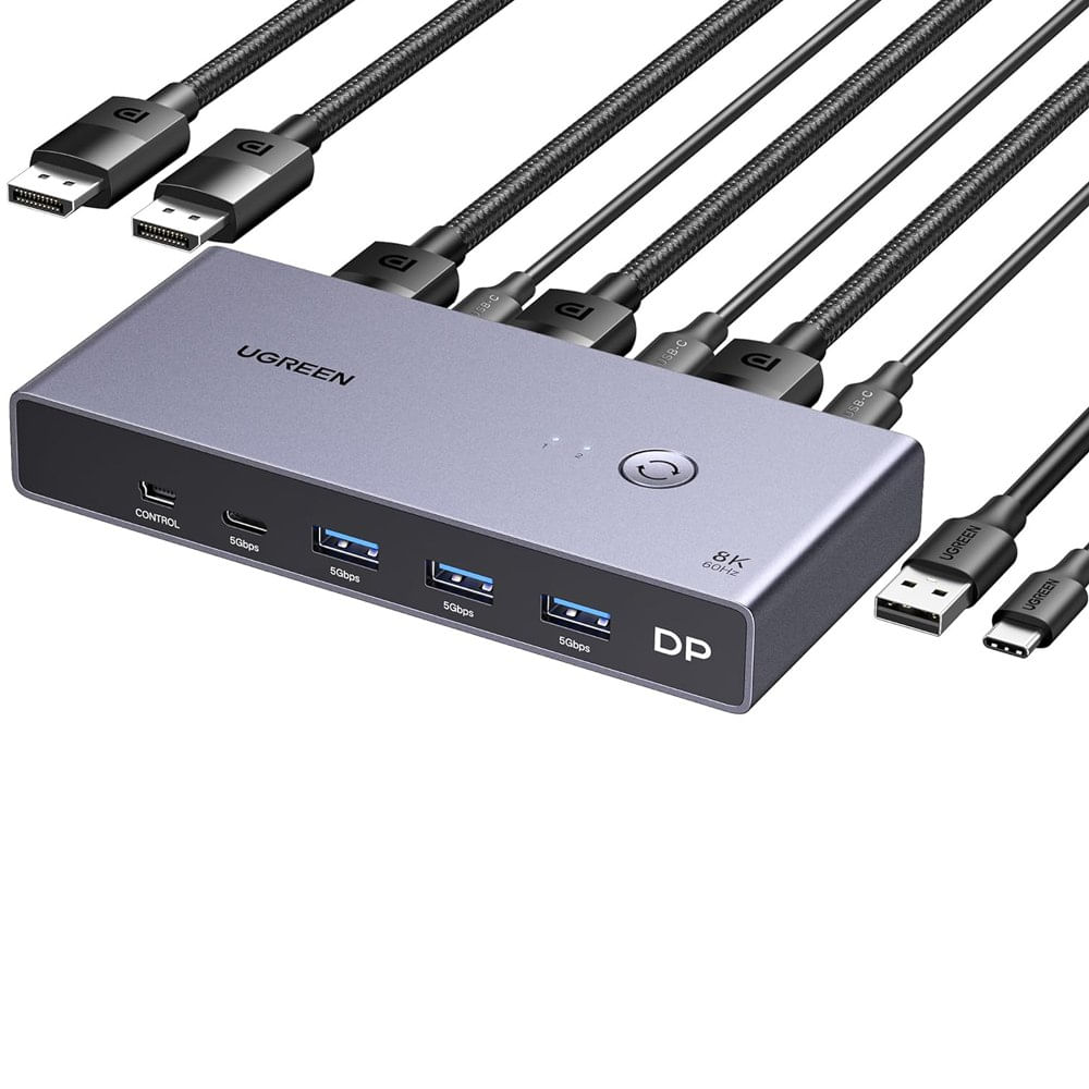 Conmutador Kvm Displayport 1.4 8k@60hz Usb 3.0 Tipo C Ugreen