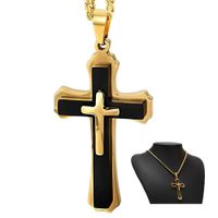 Collar Cruz Dorado de Acero Inoxidable Hombre