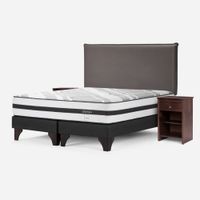 Dormitorio Europeo Driven Queen + Respaldo Maurice Chocolate + 2 Veladores Ferrara Chocolate