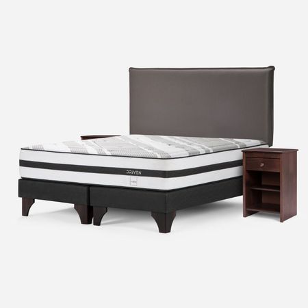 Dormitorio Europeo Driven King + Respaldo Maurice Chocolate + 2 Veladores Ferrara Chocolate