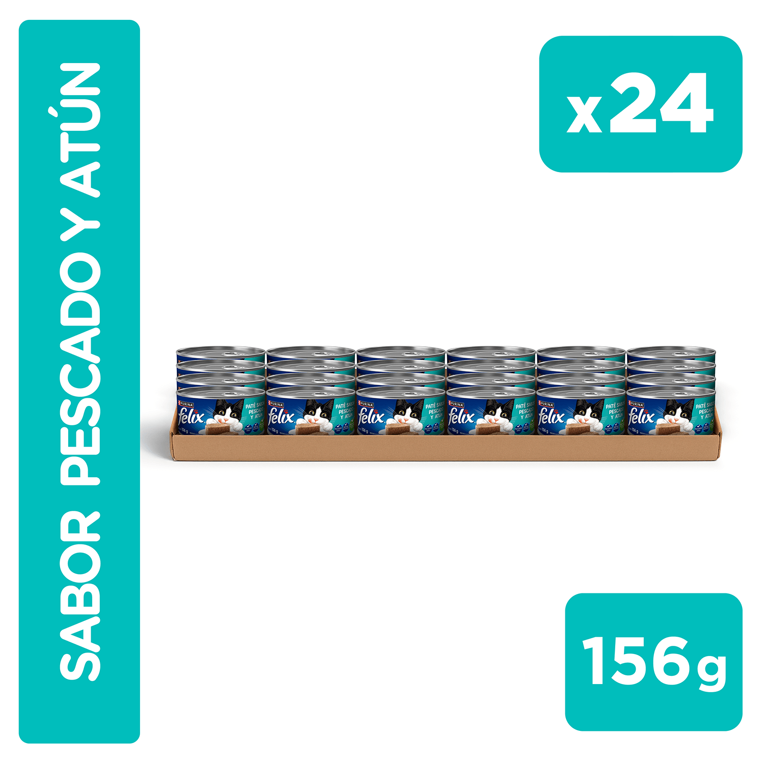 Pack Alimento Húmedo para Gatos FELIX Paté Atún y Pescado 156g x 24un