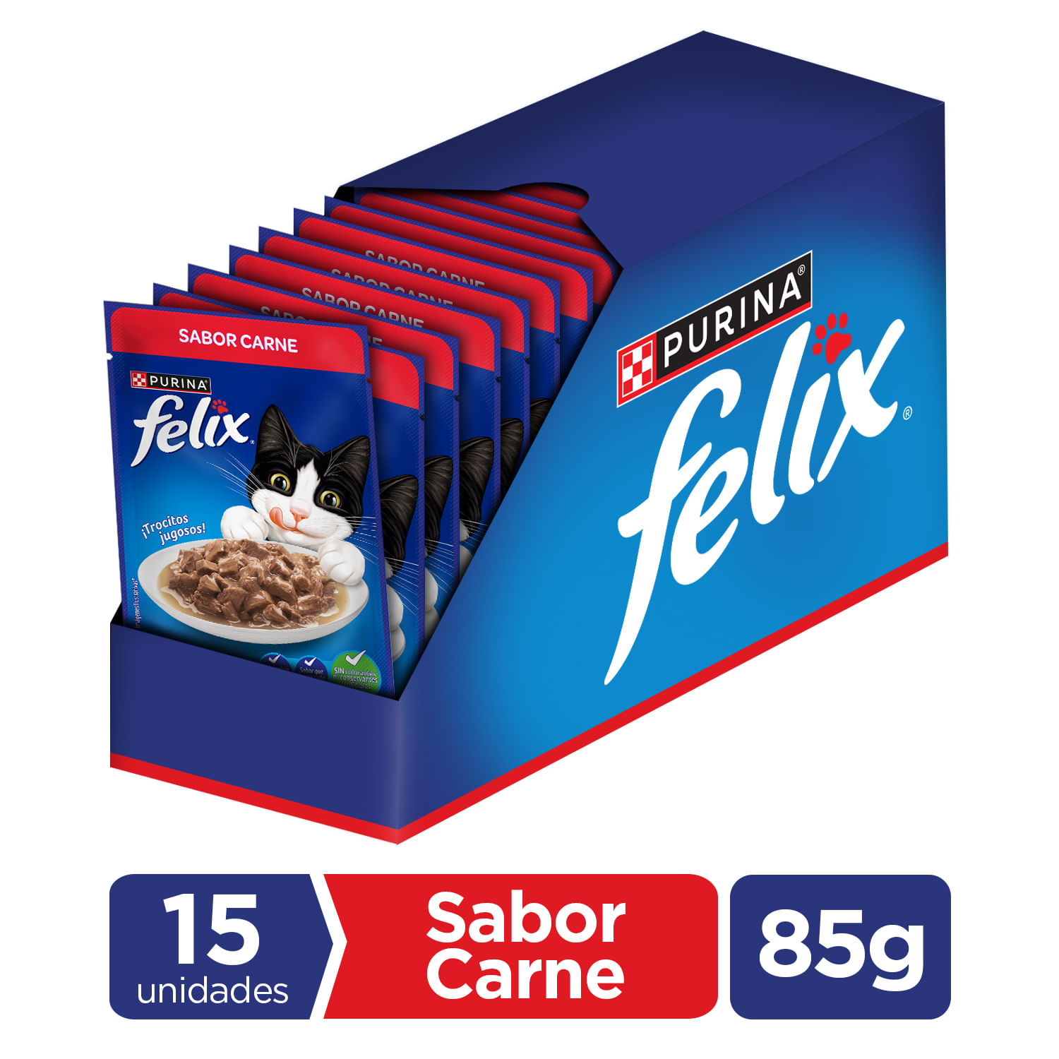 Pack Alimento Húmedo para Gatos FELIX Classic con Carne 85g x 15un