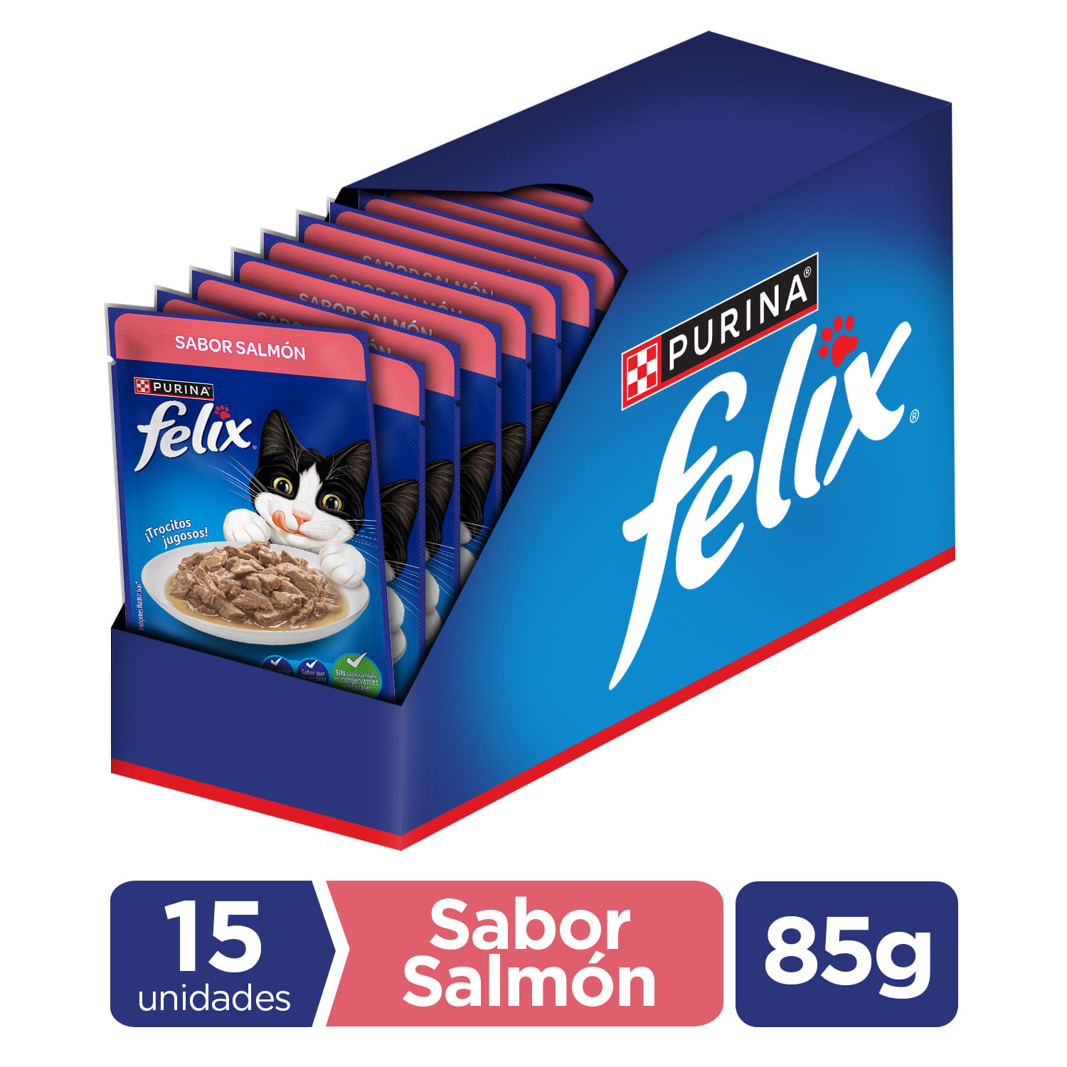Pack Alimento Húmedo para Gatos FELIX Classic con Salmón 85g x 15un
