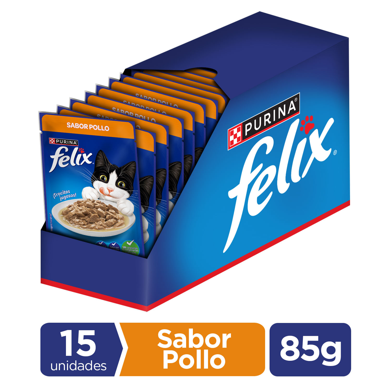 Pack Alimento húmedo gato FELIX Adultos sabor Pollo Pouch 85g x 15un