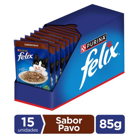 Pack Comida para Gato FELIX Adulto Sabor Pavo Pouch 85g x 15un