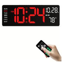 Reloj de Pared Digital Grande LED con Control Alarma Temperatura Mes Negro con rojo