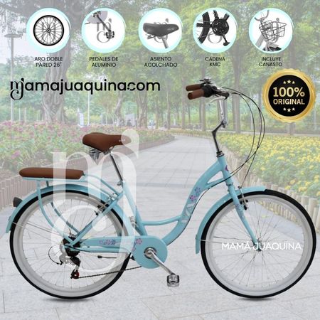 Bicicleta Campera Aro 26 FLORAL CAMPY con Canasta Light Blue