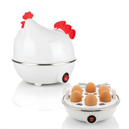 Hervidor Eléctrico de Huevos al Vapor Forma de Gallina 7 Huevos Blanco