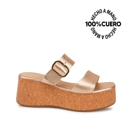 Sandalia Slide Casual ALE-2631 Dorado Viale Cuero 35