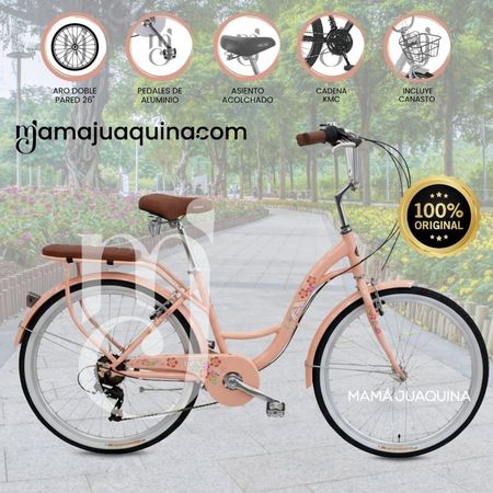Bicicleta Campera Aro 26 FLORAL CAMPY con Canasta Melón