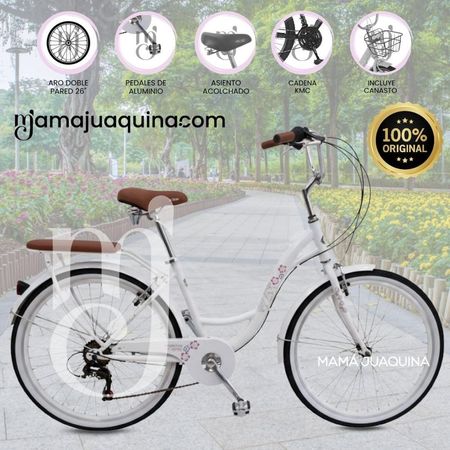 Bicicleta Campera Aro 26 FLORAL CAMPY con Canasta White