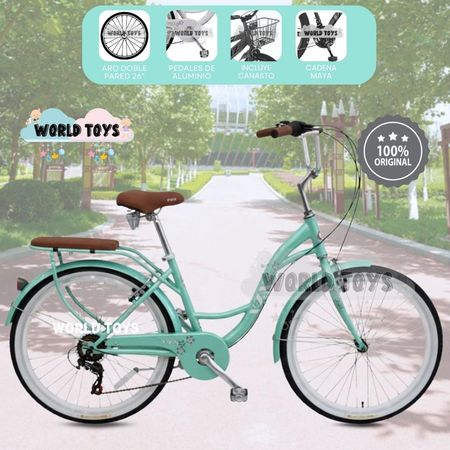 Bicicleta Campera Aro 26 FLORAL CAMPY con Canasta Turquesa