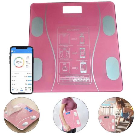 Balanza  Báscula Digital Inteligente con Bluetooth  Controla Tu Peso y Salud Desde Tu Celular - ROSA