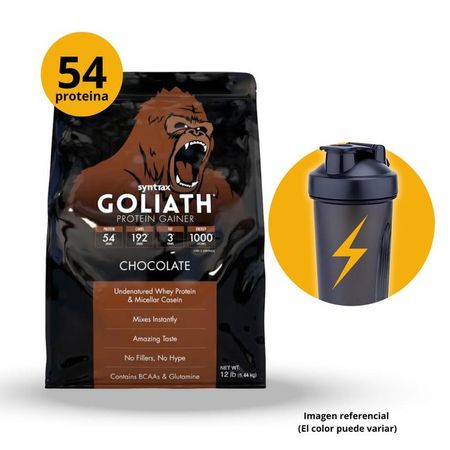 GOLIATH PROTEIN GAINER 12LB SYNTRAX - CHOCOLATE + SHAKER GANADOR DE MASA