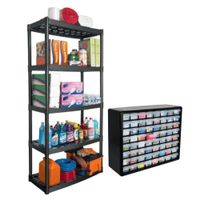 Combo estante 5 repisas y organizador 64 Bandejas Truper 19943-10895