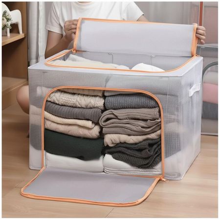 Caja Organizadora de Ropa Plegable Impermeable y Transparente 66L Naranja Claro