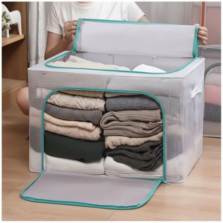 Caja Organizadora de Ropa Plegable Impermeable y Transparente 66L Turquesa