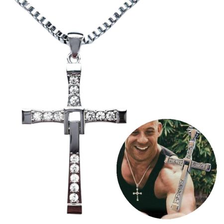 Collar Cruz Hombre Toretto Dominic Rapido Furioso Plateado Acero Collar Cruz Toretto Dominic Rapido Furioso Plateado Acero