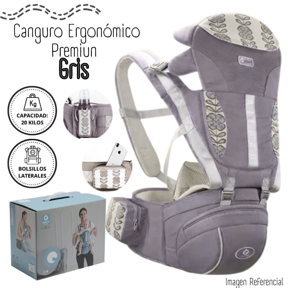 CANGURO ERGONÓMICO PREMIUN PARA BEBÉ - GRIS
