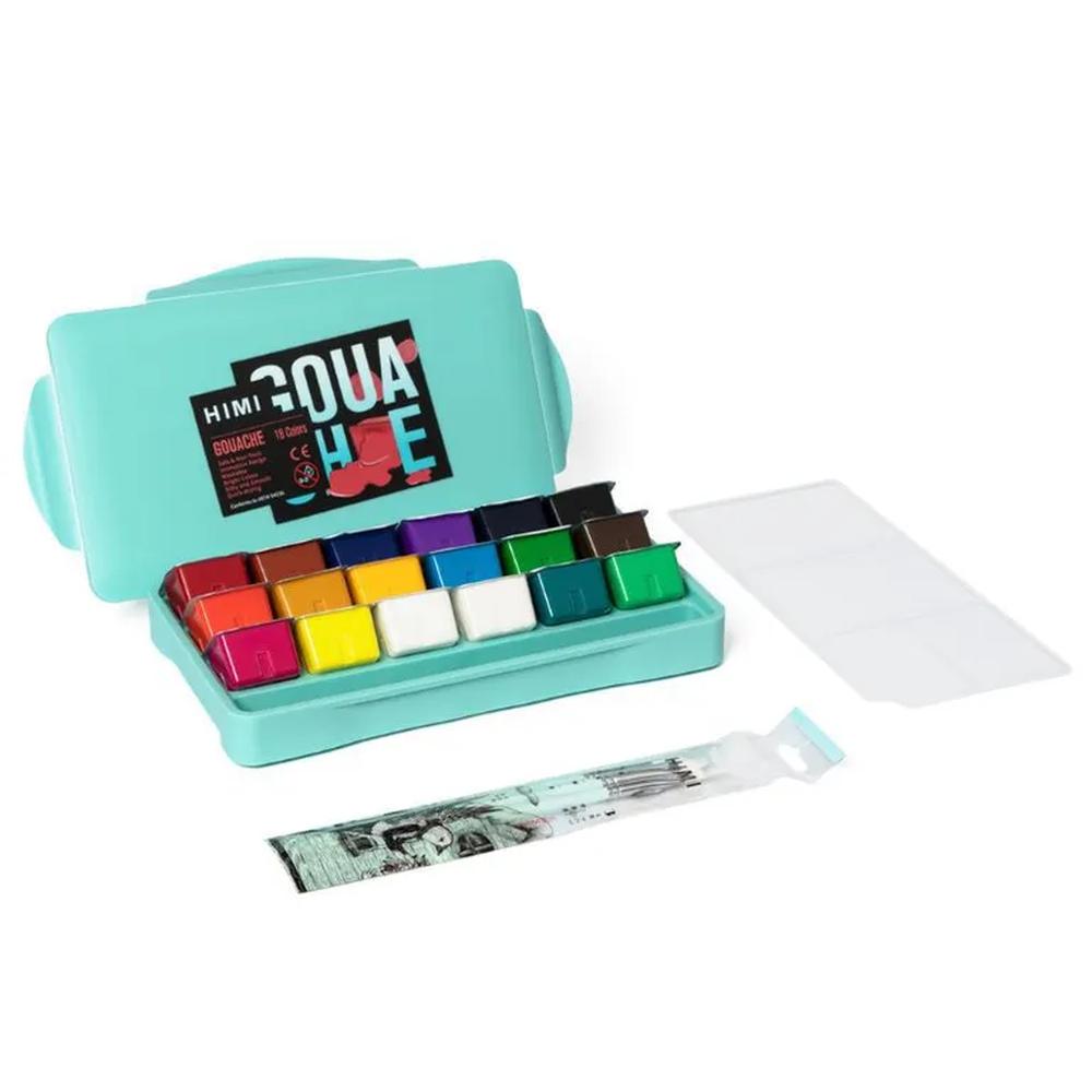 Himi Miya Gouache - Set 18 colores/30ml Jelly Cup + 3 pinceles - VERDE