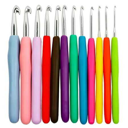 12 Ganchos de Crochet con Mango Ergonómico Agujas Suaves