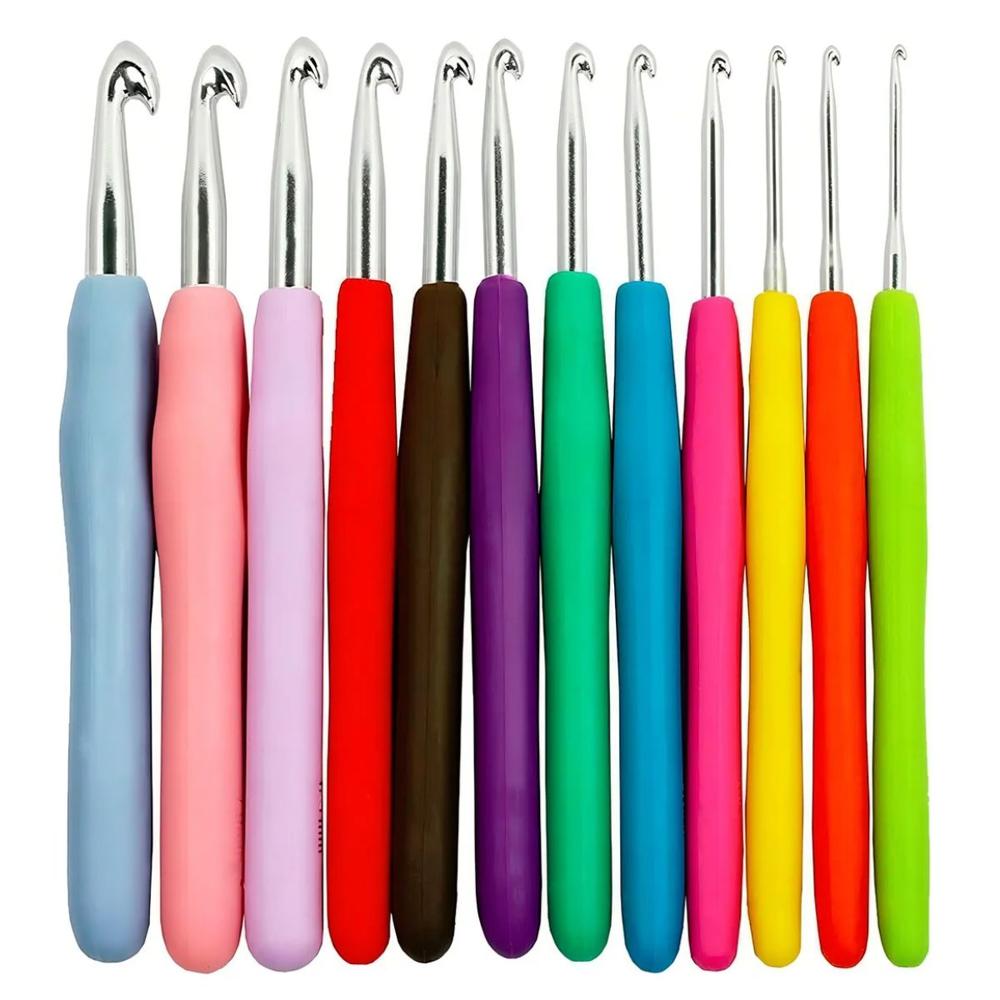12 Ganchos de Crochet con Mango Ergonómico Agujas Suaves