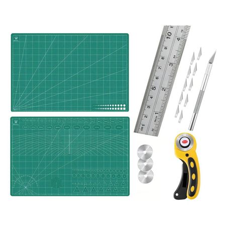 Base de Corte A1 Mas Cuchilla Bisturí Regla 60cm Y Cuchilla Rotativo con 3 Rpto