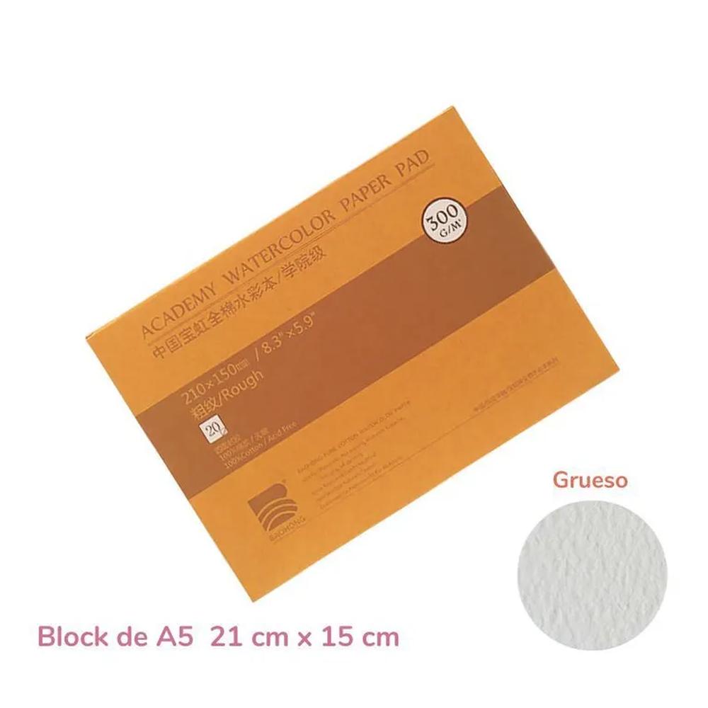 Baohong Papel de acuarela - ACADÉMICO - Grano Grueso - A5 21 cm x 15 cm