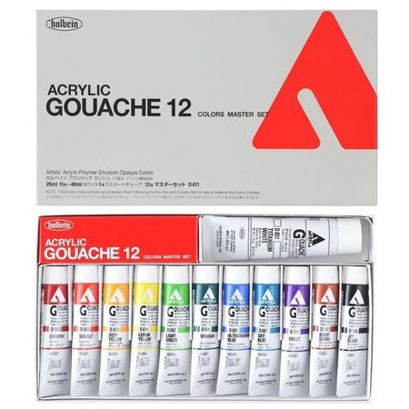HOLBEIN Acryla Gouache set 20 ml y 1 blanco 40ml 12 colores
