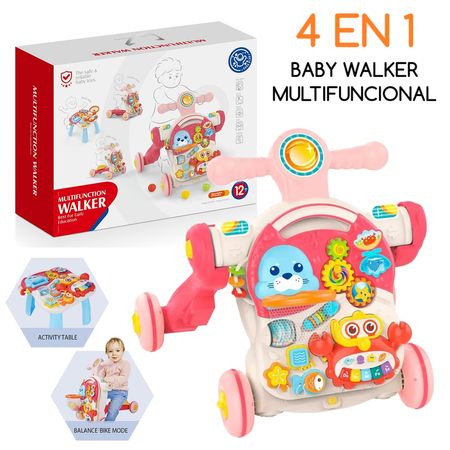 Caminador Multifuncional 4 en 1 Rosado Musical para Bebes