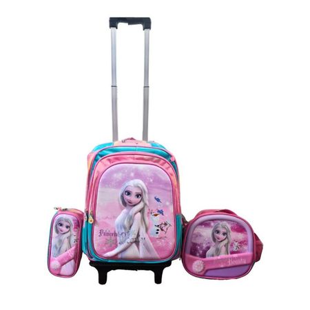 Mochila para Niñas Colegio con Ruedas Diseño Elsa de Frozen Cartuchera y Lonchera