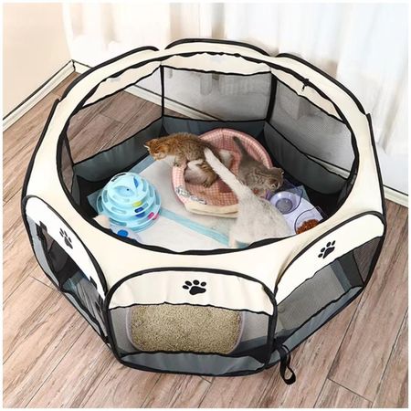 Corral Cama para Gatos Perros Casa para Mascotas Amplio Plegable Portátil Gris