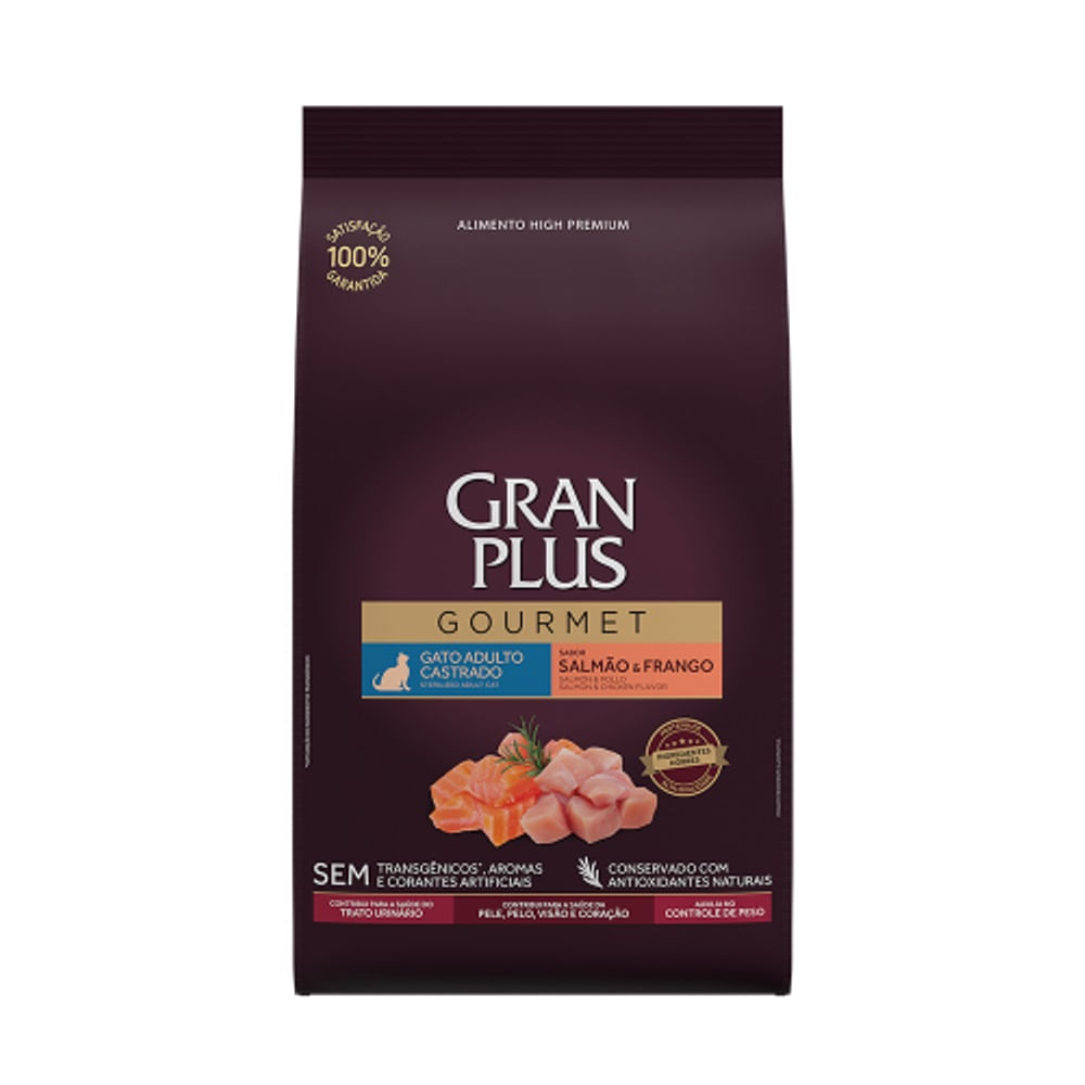 Alimento para Gatos Gran Plus Gourmet  Adultos Castrados Salmon Pollo 10 Kg