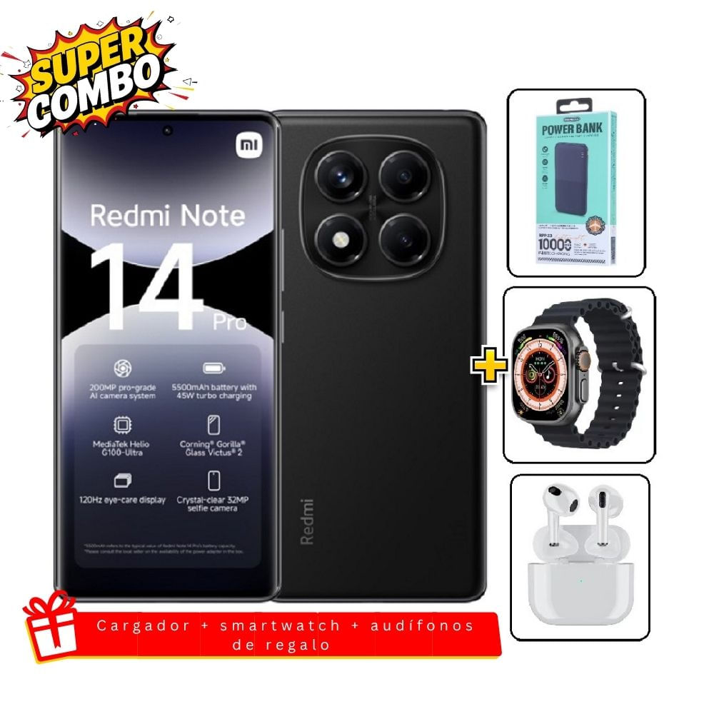 Xiaomi Redmi Note 14 Pro 4G 256GB Negro - Cargador 10000mAh - Smartwatch - Audifonos