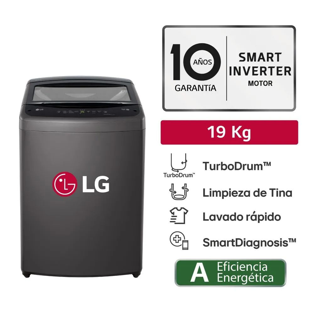 LAVADORA LG CARGA SUPERIOR 19 KG WT19BVTB NEGRO CLARO