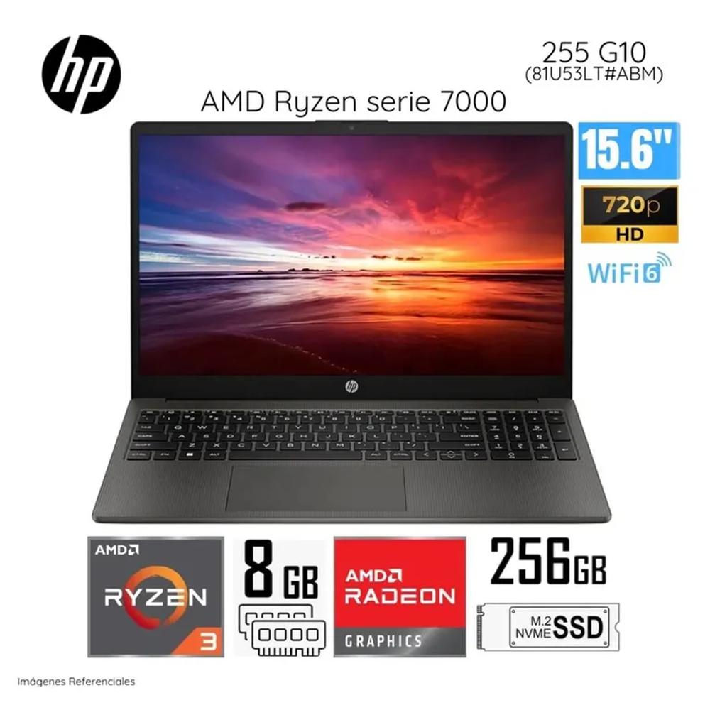 laptop hp 255 G10-AMD RYZEN 3 7330U-8GB DDR4-256 GB -15.6 LED- 81U53L