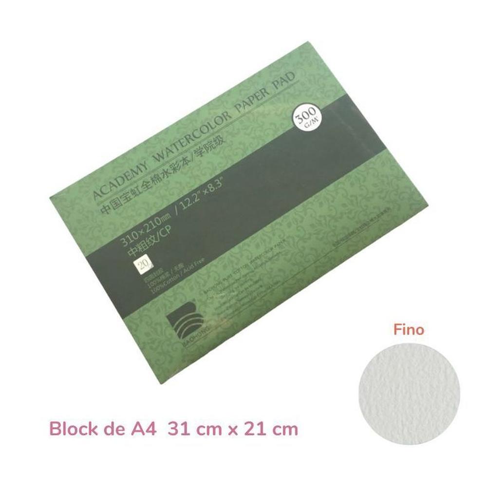 Baohong Papel de acuarela  ACADÉMICO Grano Fino- A4 31x21cm
