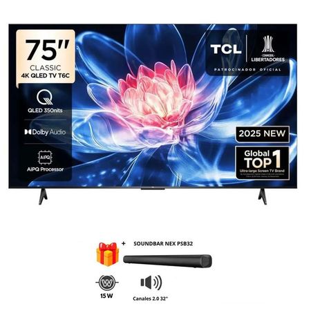 TELEVISOR TCL QLED 75 75T6C UHD 4K SMART TV MAS SOUNDBAR NEX