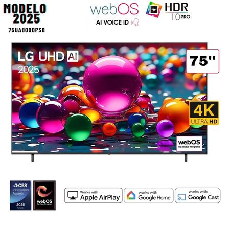 TELEVISOR 75'' LG 75UA8000PSB SMART TV UHD 4K THINQ AI 2025