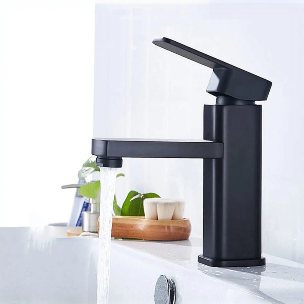 Grifo Monomando Moderno Negro Mate para Lavabo - Diseño Cuadrado con Aireador Anti-Salpicaduras