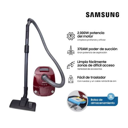 Aspiradora Samsung Vcc4190v3e/xzs 2000w Vino Rubí - Cable Retráctil 6m