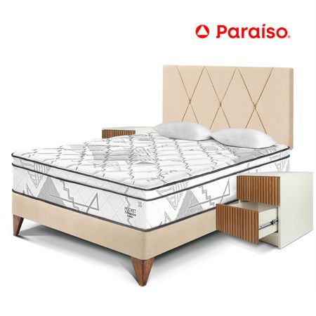 Dormitorio Pocket Advance 2 Plazas + Velador Brisse Champagne