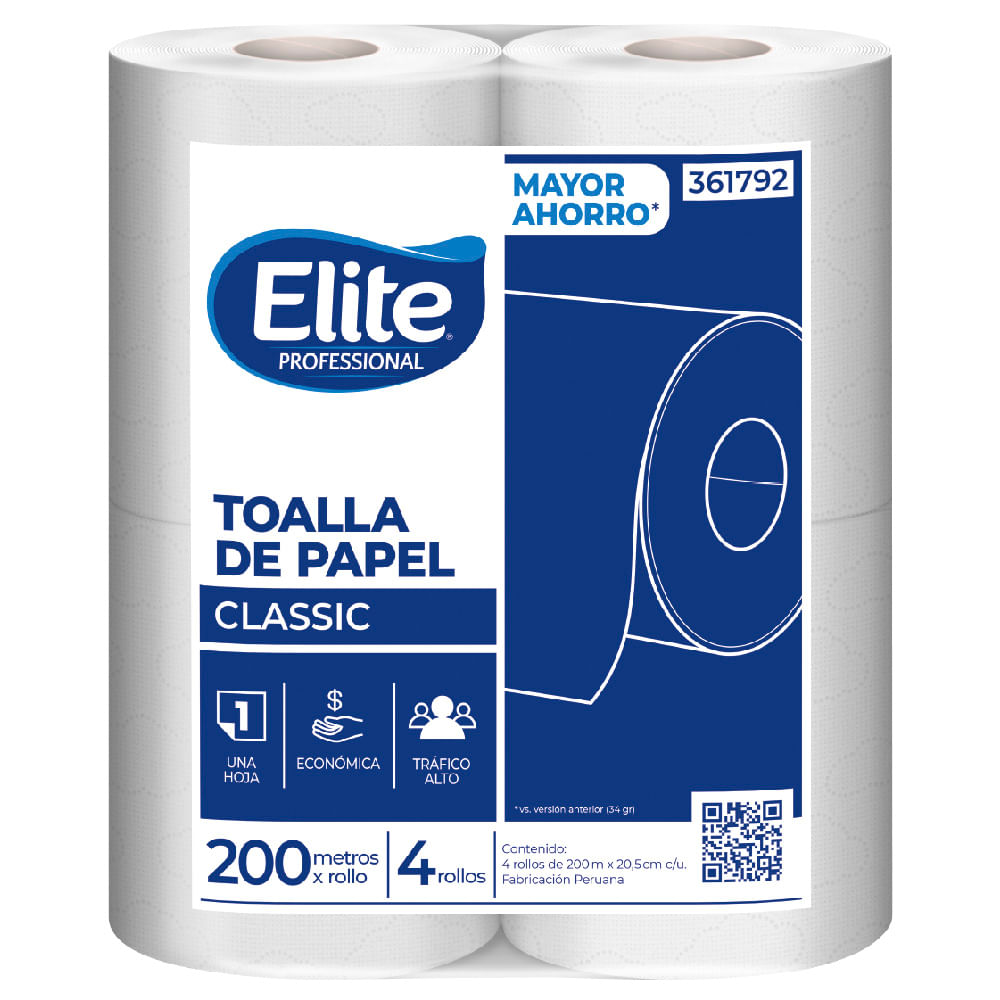 Papel Toalla ELITE Pro Classic 200Mts Paquete 4un