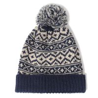 Gorro Beanie Bawei Azul Crema de Lana Suave con Pompon Azul Marino M